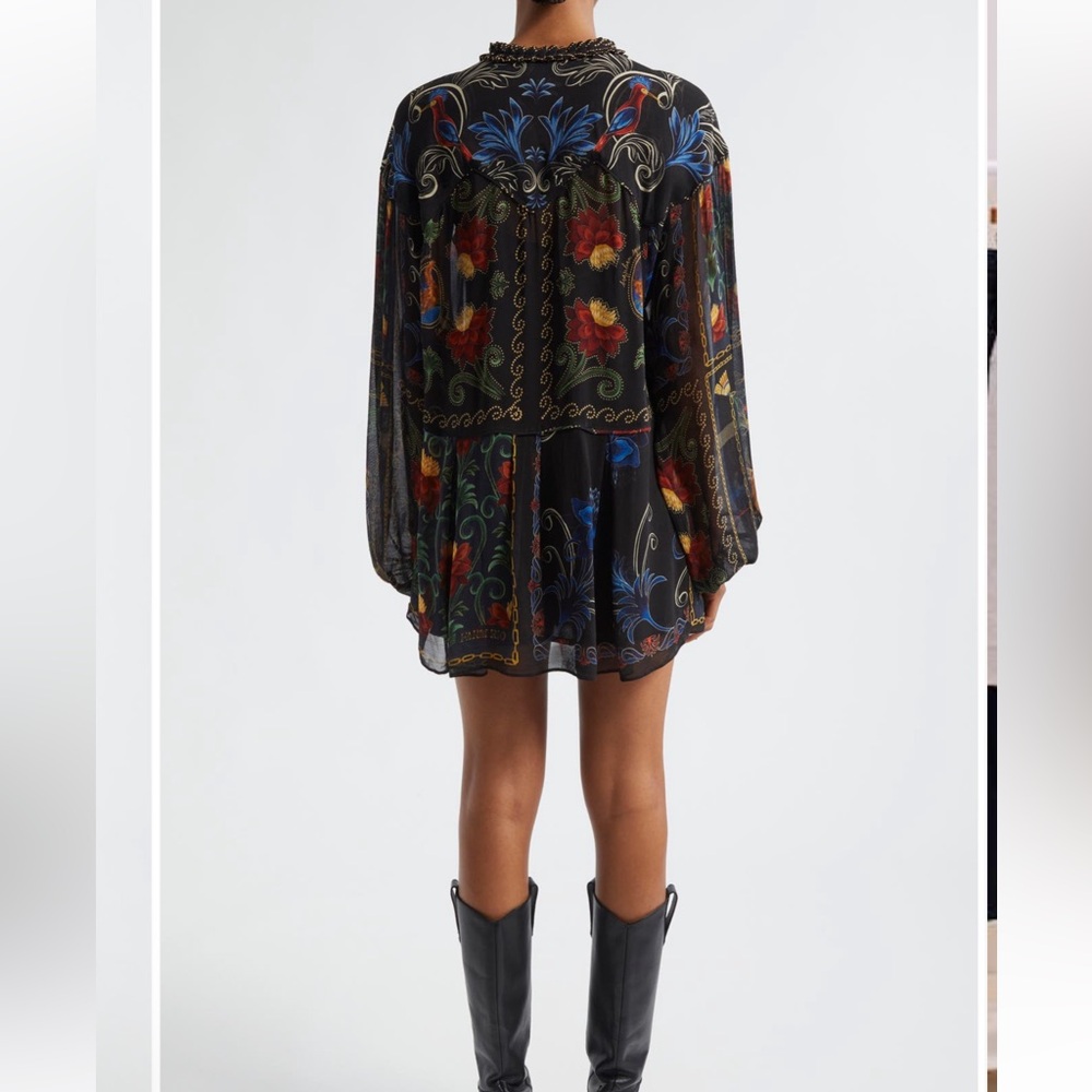 Farm Rio Mixed Arabesque Scarves Long Sleeve Mini Dress NWT - Picture 2 of 11